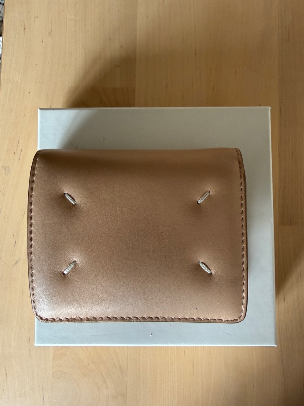 Maison Margiela Tan Leather Compact Wallet - Minimal Stitch Accent